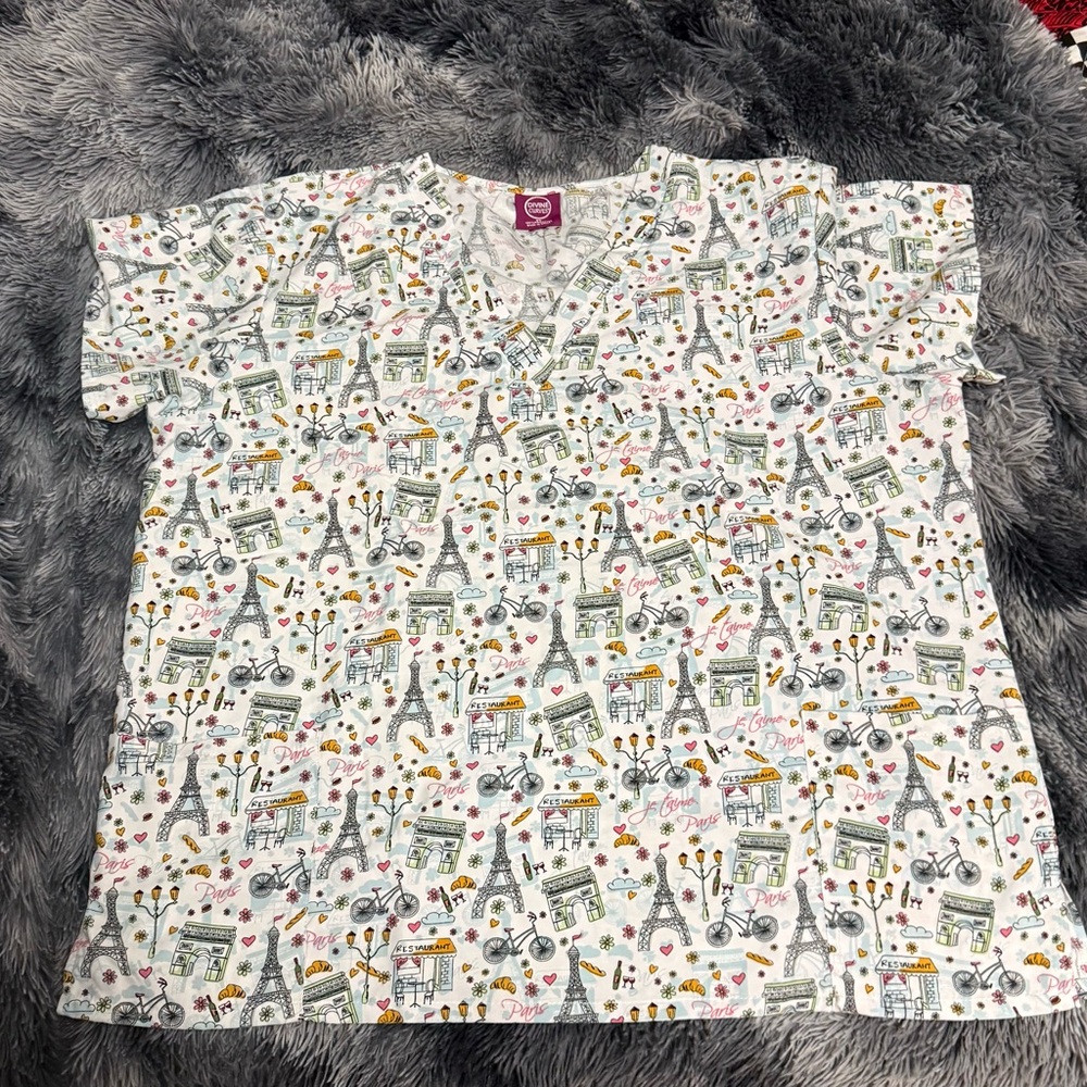 Women’s Parisian Print Scrub Top 3x